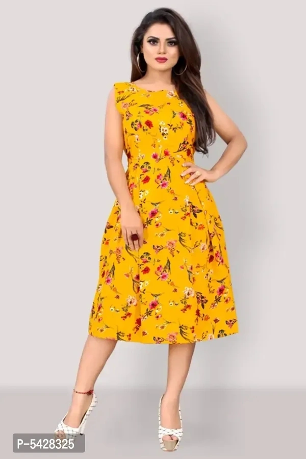 Stylish Crepe Floral Print Knee Length Dress For Women - XL