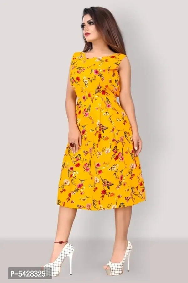 Stylish Crepe Floral Print Knee Length Dress For Women - XL