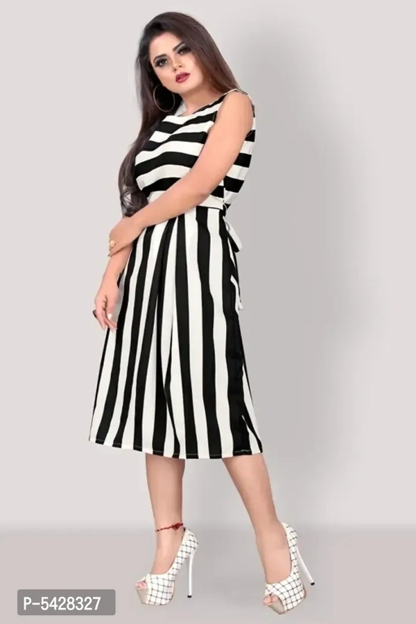 Stylish Crepe Striped Knee Length Dress For Women - S