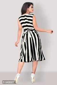 Stylish Crepe Striped Knee Length Dress For Women - S