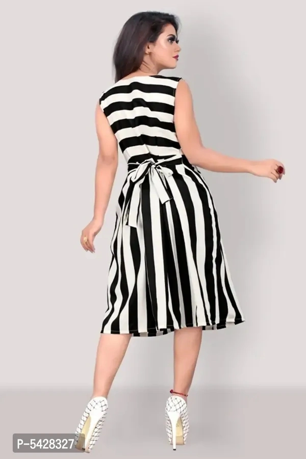 Stylish Crepe Striped Knee Length Dress For Women - S