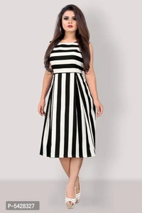 Stylish Crepe Striped Knee Length Dress For Women - l