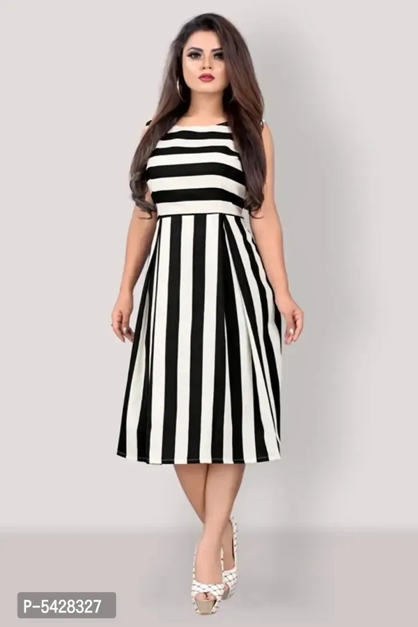 Stylish Crepe Striped Knee Length Dress For Women - l