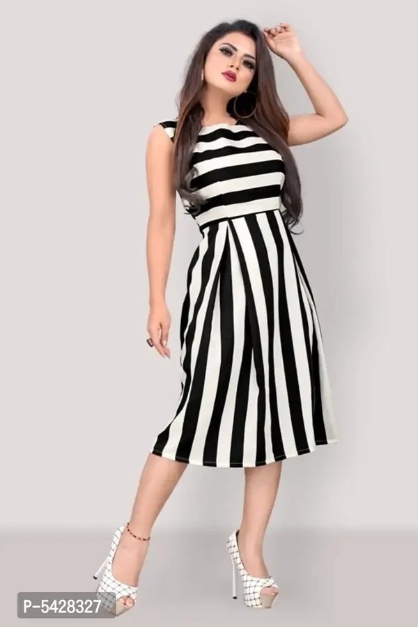 Stylish Crepe Striped Knee Length Dress For Women - l