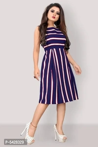 Stylish Crepe Striped Knee Length Dress For Women - M