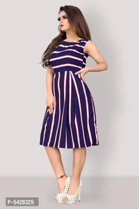 Stylish Crepe Striped Knee Length Dress For Women - XL
