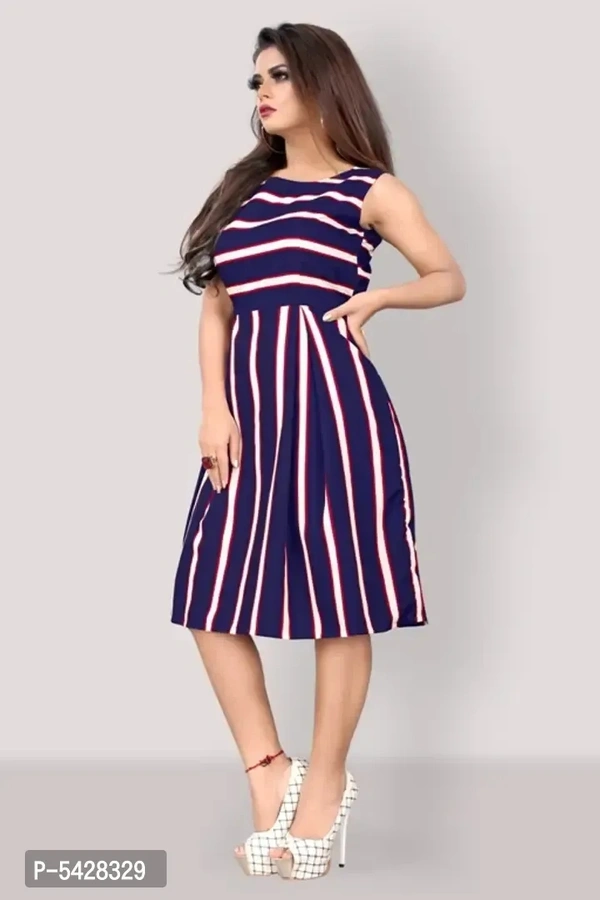Stylish Crepe Striped Knee Length Dress For Women - XL