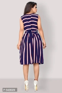 Stylish Crepe Striped Knee Length Dress For Women - XL