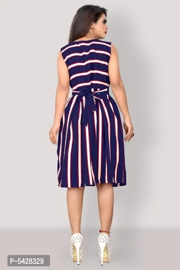 Stylish Crepe Striped Knee Length Dress For Women - XL
