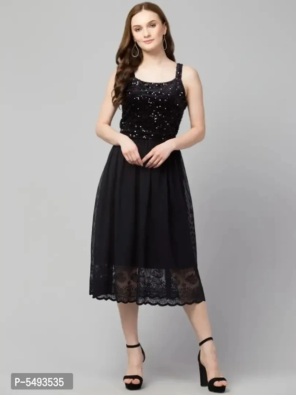 Trendy Sequinned Mesh Dress - M