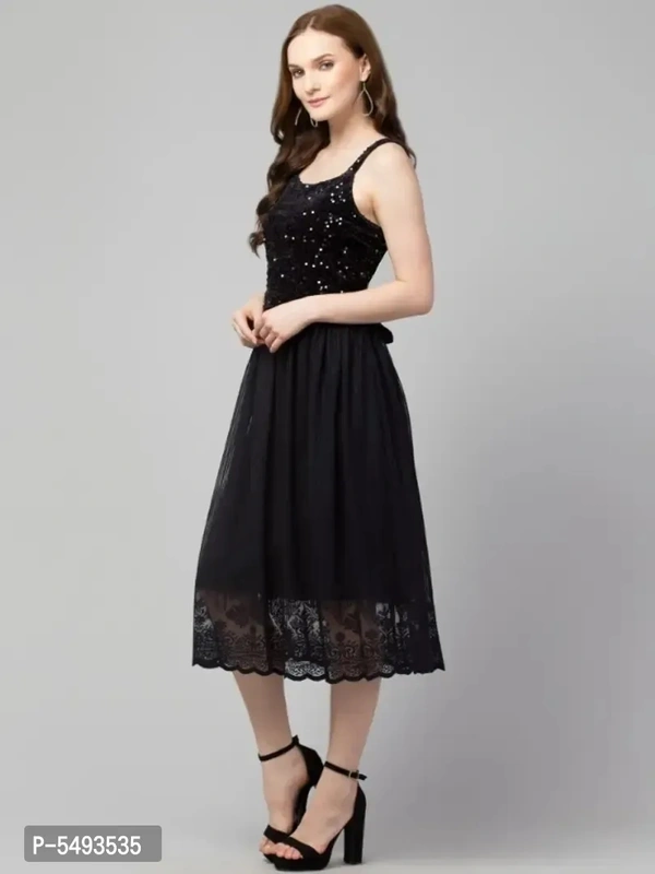 Trendy Sequinned Mesh Dress - M