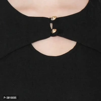 Round Neck Black Color Above Knee Length Dress - l