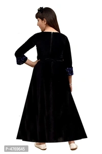 Stylish Blue Silk Self Pattern A-Line Dress For Girls - 11-12 Years
