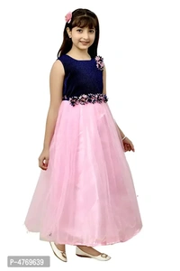 Elegant Pink Silk Self Pattern A-Line Dress For Girls - 4-5 Years