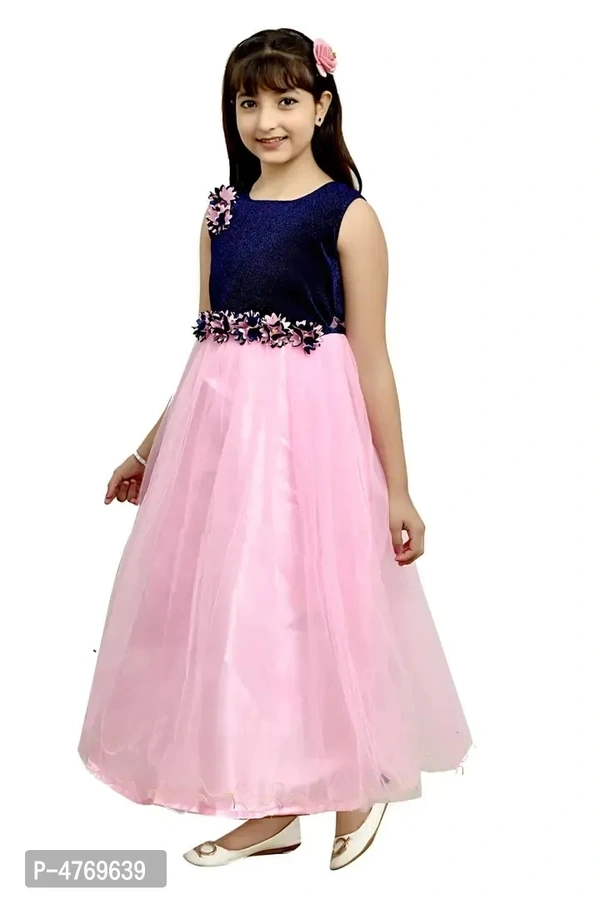 Elegant Pink Silk Self Pattern A-Line Dress For Girls - 10-11 Years