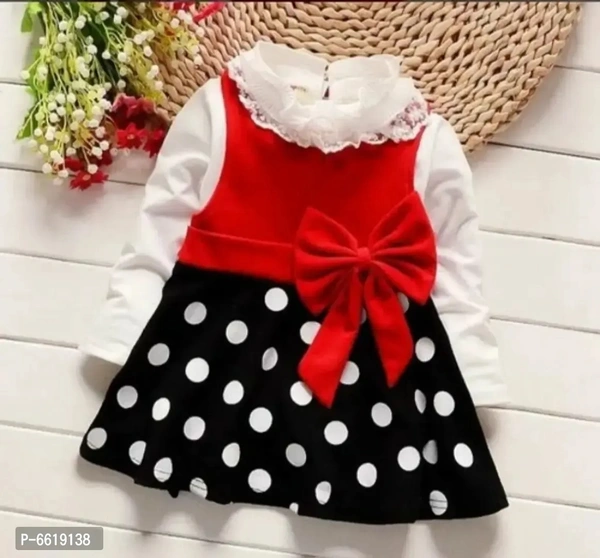 KIDS FROCK RED BLACK POLKA DOTS - 1-2 Years