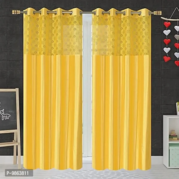 Soulful Creations Abstract Patch Design Curtain a Combination of Solid Plain with Sparkling Net. (Yellow, Window 5 feet ( 1 pcs))