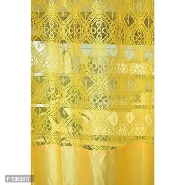 Soulful Creations Abstract Patch Design Curtain a Combination of Solid Plain with Sparkling Net. (Yellow, Window 5 feet ( 1 pcs))