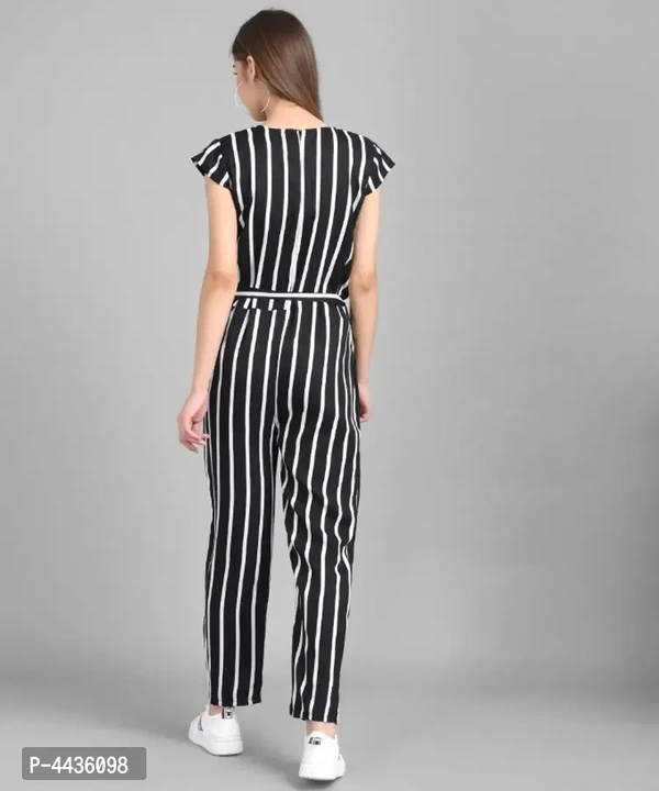 Women Black Big Stripe Printed Front Knot Jumpsuits