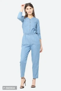 Stylish Womens Blue Solid Denim Casual Jumpsuit - S