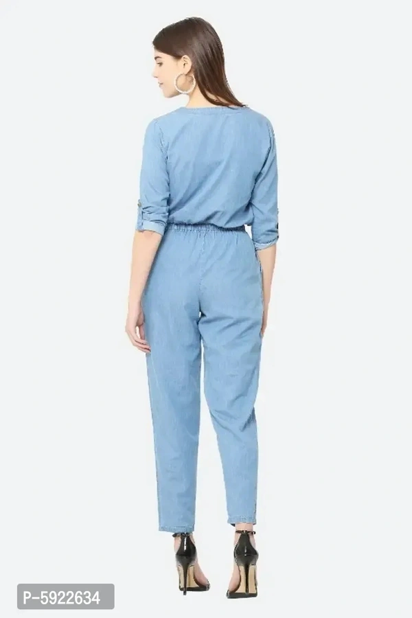Stylish Womens Blue Solid Denim Casual Jumpsuit - S