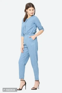 Stylish Womens Blue Solid Denim Casual Jumpsuit - S