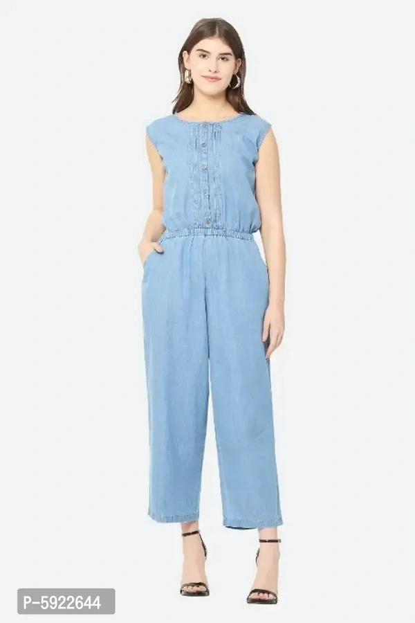 Stylish Womens Blue Solid Denim Sleeveless Casual Jumpsuit - L
