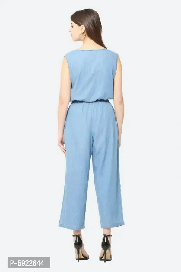 Stylish Womens Blue Solid Denim Sleeveless Casual Jumpsuit - XL