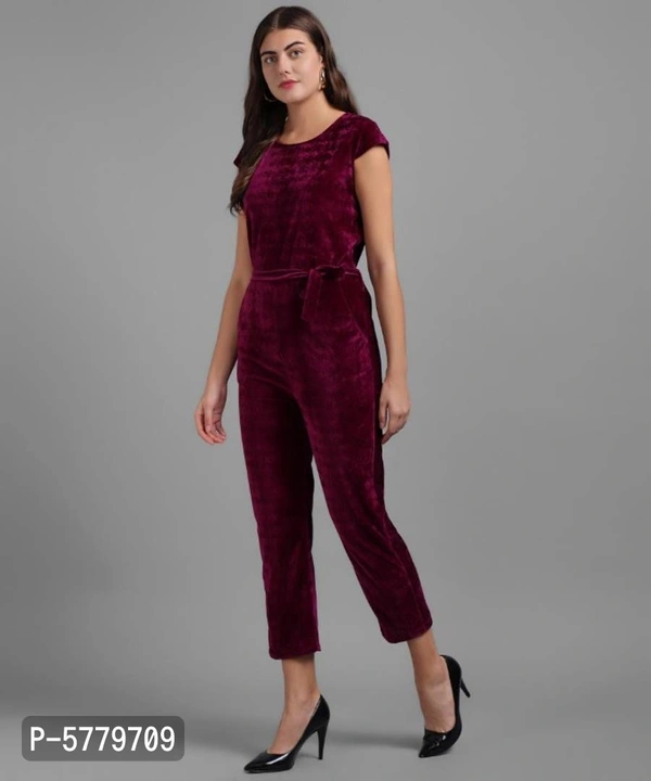 Vivient Women Maroon Velvet Jumpsuit - S