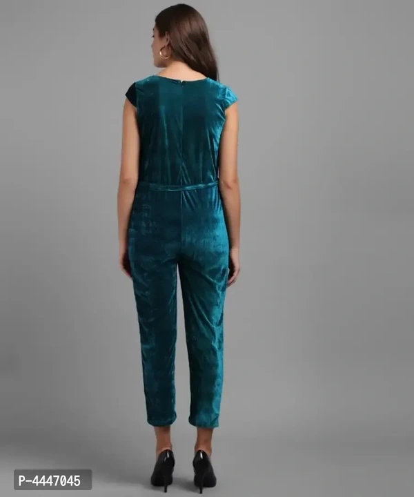 Vivient Women Dark Green Plain Velvet Jumpsuits - S