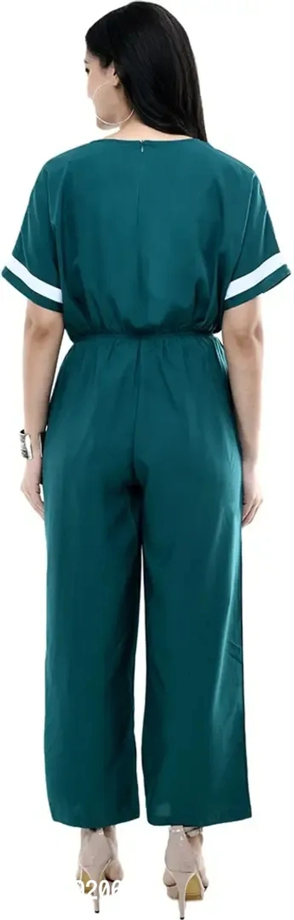 Women's Green Crepe Solid Jumpsuit - S