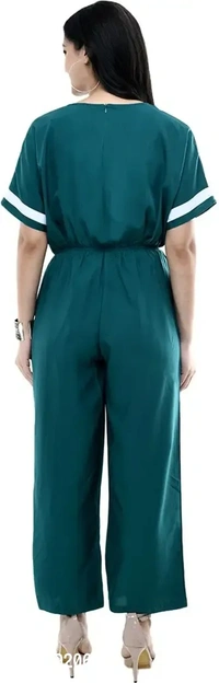 Women's Green Crepe Solid Jumpsuit - 2xl