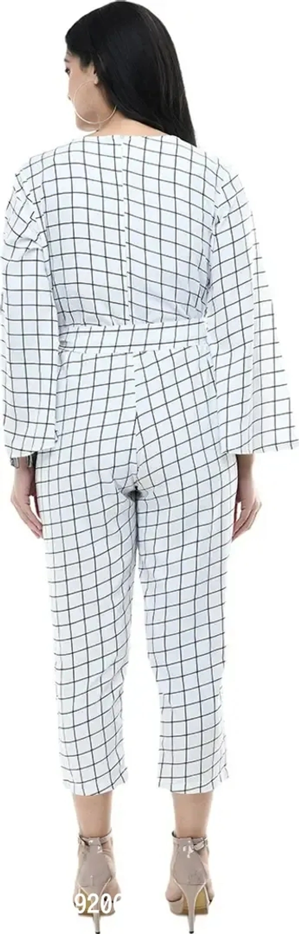 Women's White Crepe Checked Jumpsuit - S