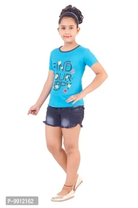 Girls Denim Hot Short with a pack of T shirt - 4-5 Years