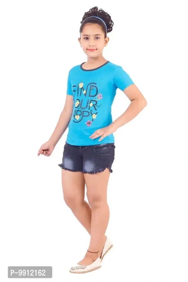 Girls Denim Hot Short with a pack of T shirt - 4-5 Years