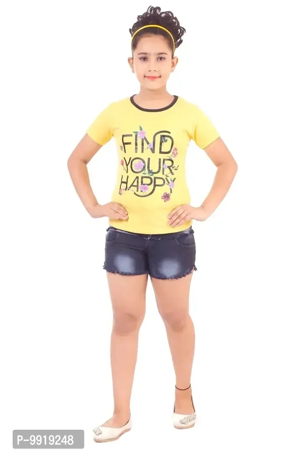 Girls Denim Hot Short with a pack of T shirt - 7-8 Years