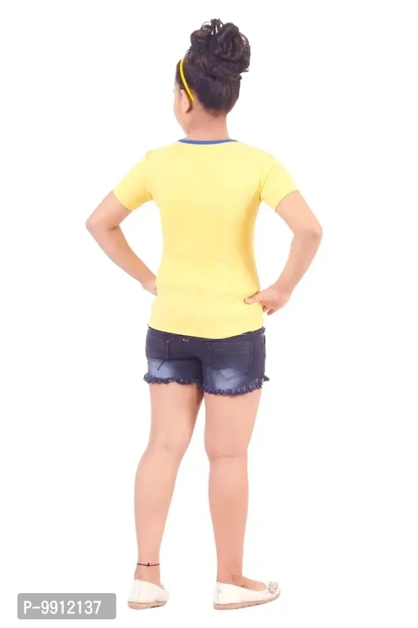 Girls Denim Hot Short with a pack of T shirt - 6-7 Years
