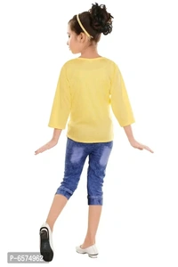 Elegant Yellow Denim Self Pattern Top with Jeans Set For Girls - 7-8 Years