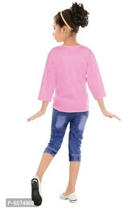 Elegant Blue Polyester Spandex Self Pattern Top with Dungaree Set For Girls - 5-6 Years