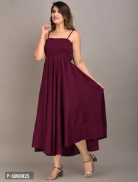 Rayon Fit Flared Western Wear Gown For Women/Girls/Ladies (Wine)