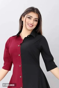 Stylish Crepe Solid 3/4 Sleeves Asymmetric Dresses