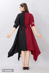 Stylish Crepe Solid 3/4 Sleeves Asymmetric Dresses