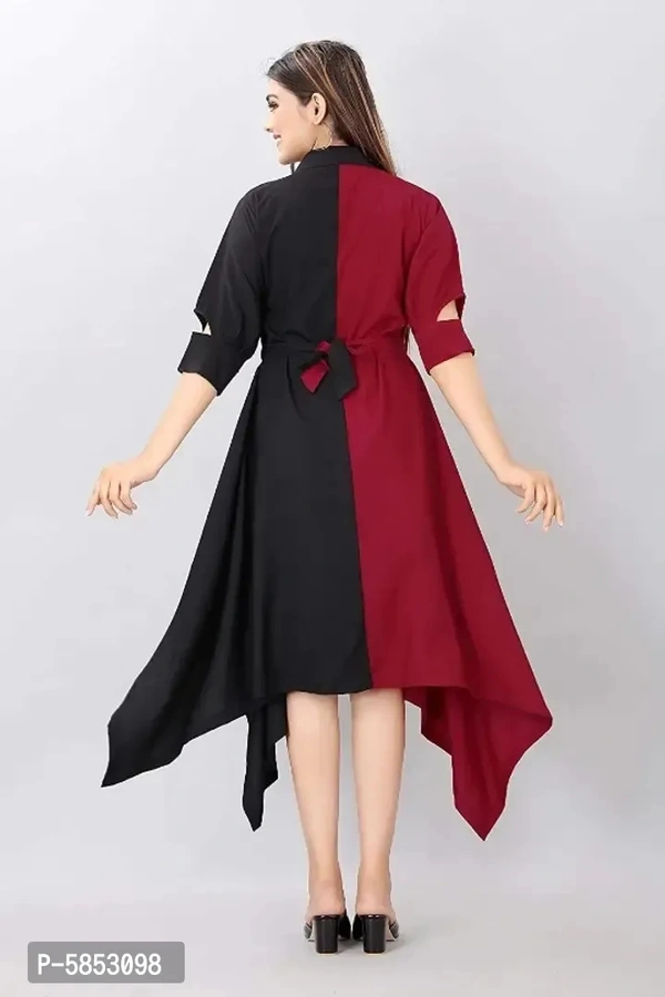 Stylish Crepe Solid 3/4 Sleeves Asymmetric Dresses