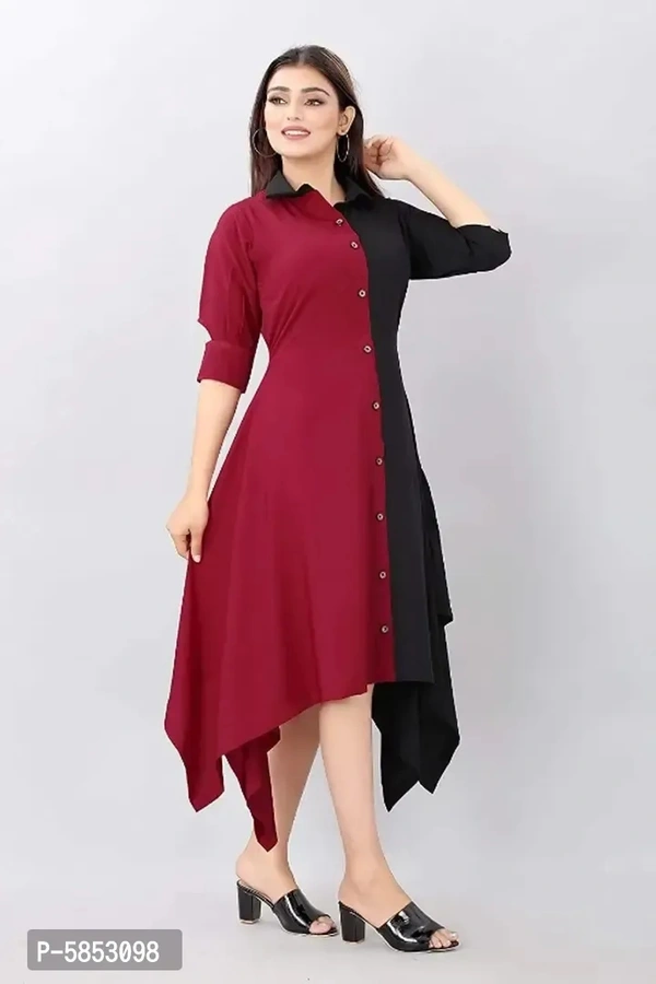 Stylish Crepe Solid 3/4 Sleeves Asymmetric Dresses