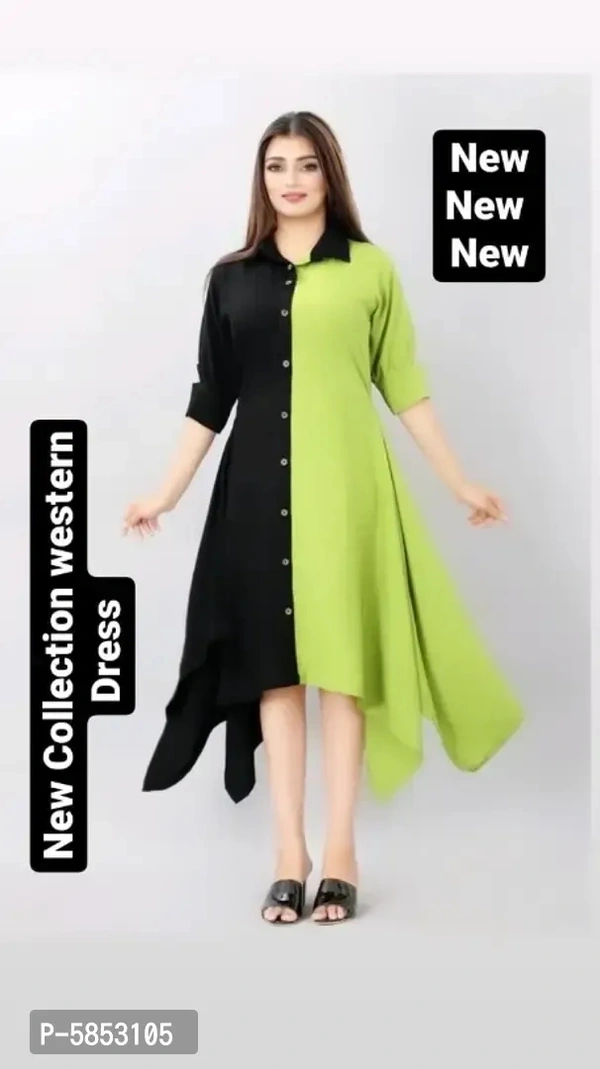Stylish Crepe Solid 3/4 Sleeves Asymmetric Dresses