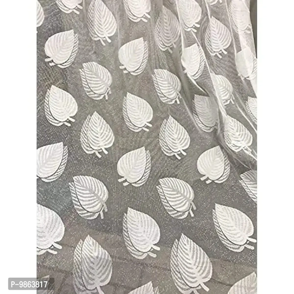 Soulful Creations Crystal Sheer Polyester Net Transparent Curtain (White Leaf, 4ft x 9ft)