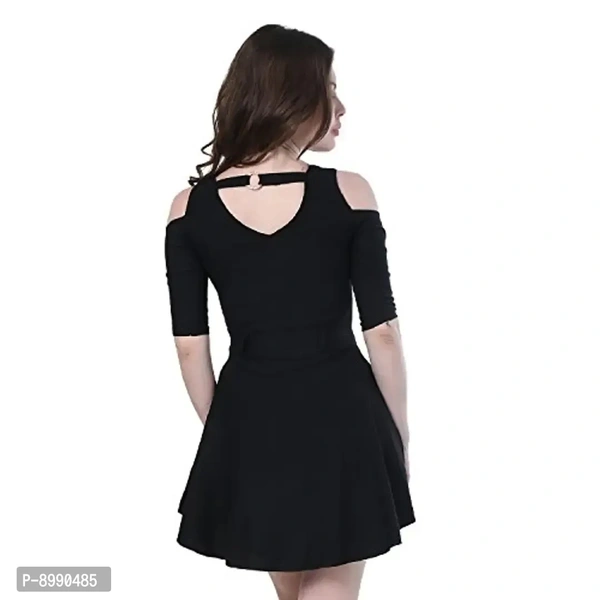 DIMPY GARMENTS BuyNewTrend Shoulder Cut Cotton Lycra Short Dress for Women - S