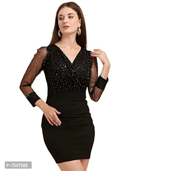 Sheetal Associates Women's Elegant Glitter Long Sleeve V Neck Bodycon Mini Cocktail Party Dress - S