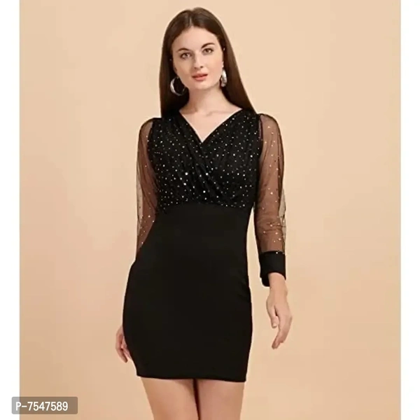 Sheetal Associates Women's Elegant Glitter Long Sleeve V Neck Bodycon Mini Cocktail Party Dress - S