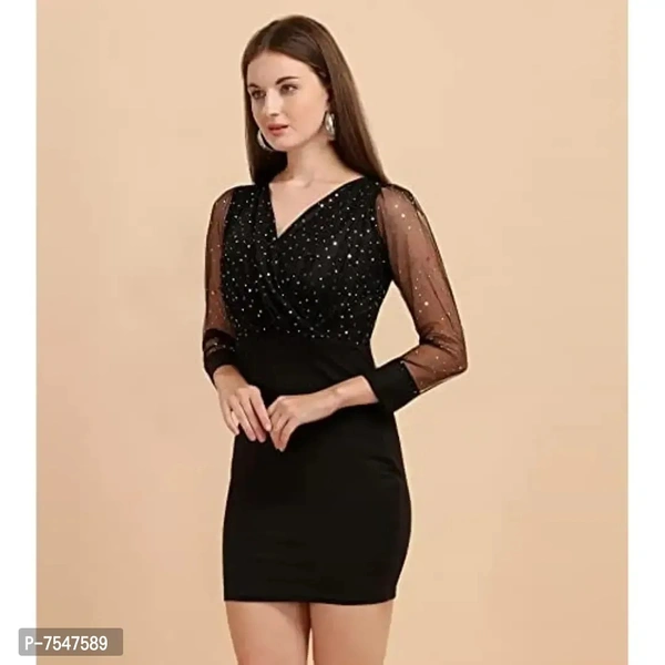 Sheetal Associates Women's Elegant Glitter Long Sleeve V Neck Bodycon Mini Cocktail Party Dress - S